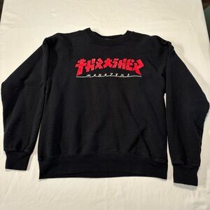 Thrasher Magazine Godzilla Black Crewneck Sweatshirt with Red Logo